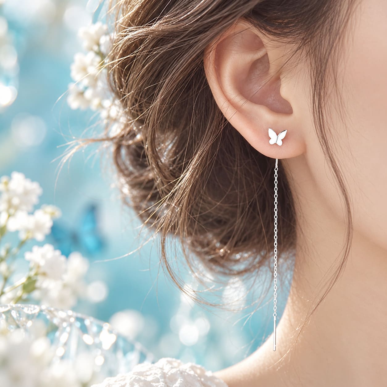 Boucle d’Oreille Papillon Chaine Tombante