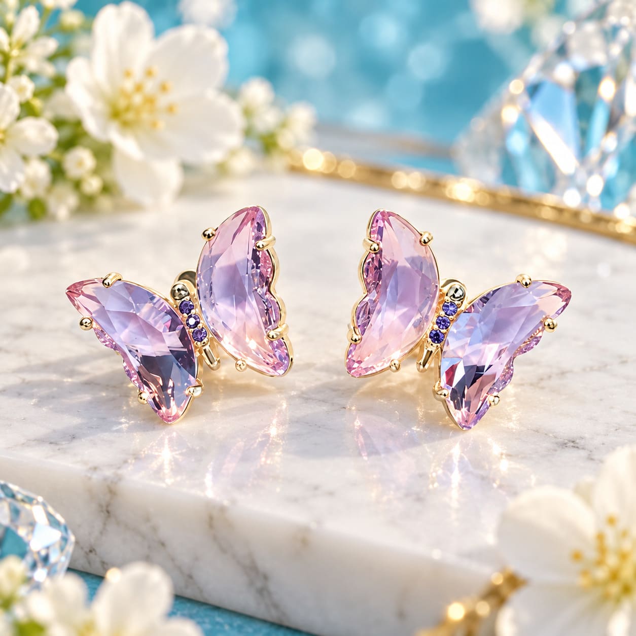 Boucle d'Oreille Papillon Rose