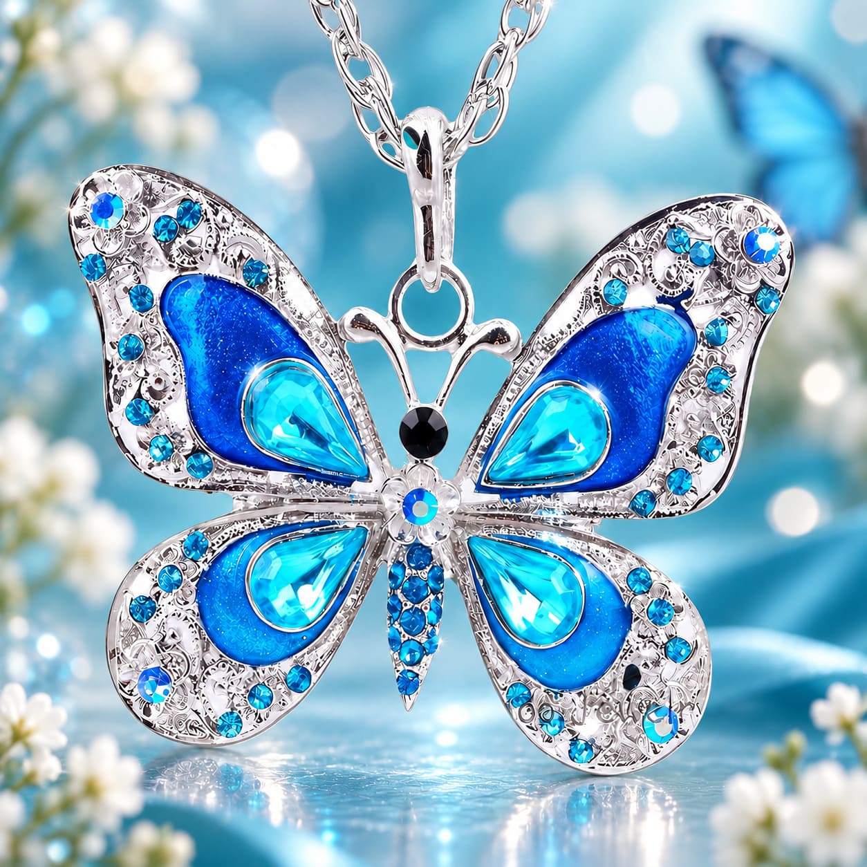 Collier Papillon Bleu