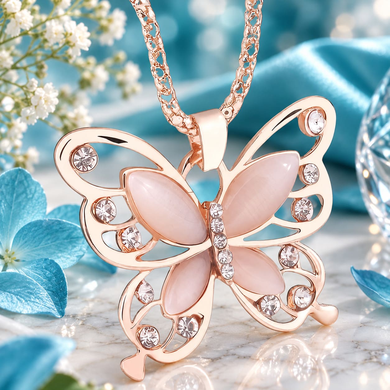 Collier Papillon Rose