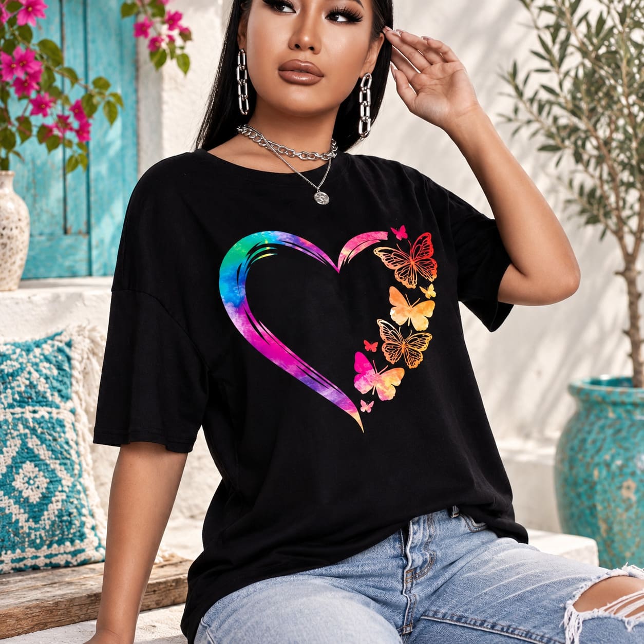 Ensemble T-Shirt et Mini-Short Cœur de Papillons
